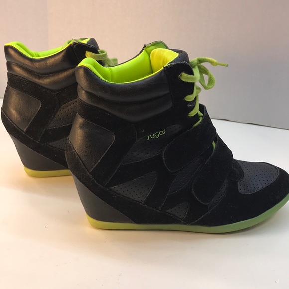Sugar Black & Lime Green Wedge Sneakers Size 8.5 - Picture 5 of 8